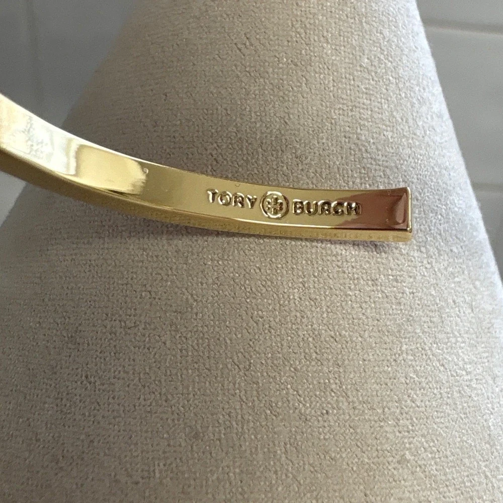 Tory Burch Miller Enamel Cuff Bracelet Red Gold Tone Double T Logo New